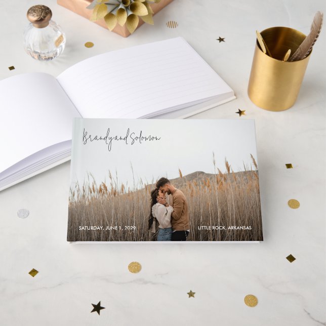 Modern Elegant Photo Wedding Guest Book (Front Open)