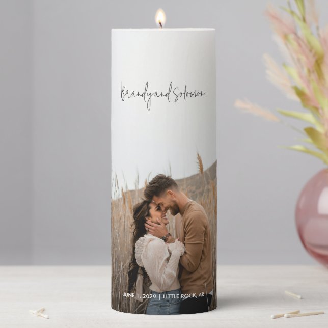 Modern Elegant Photo Wedding Pillar Candle (In Situ)