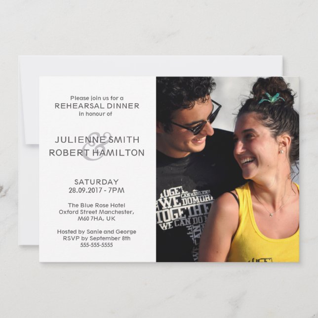 Modern Elegant Photo Wedding Rehearsal Dinner Invitation (Front)
