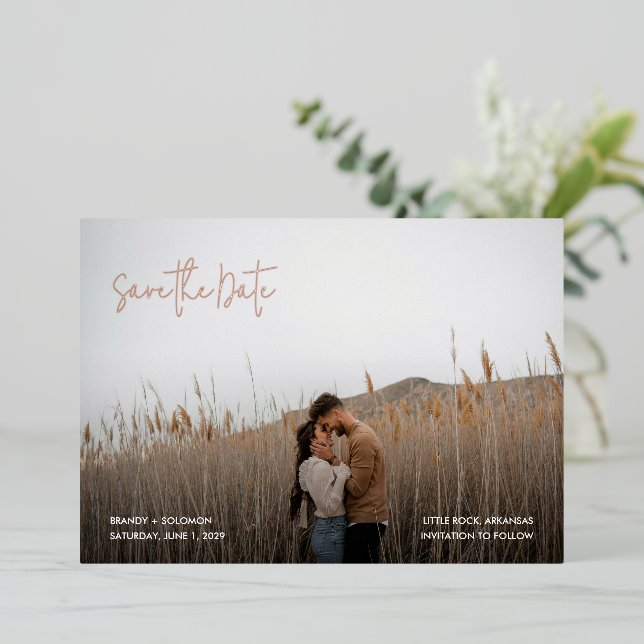 Modern Elegant Photo Wedding Save the Date Foil Invitation (Standing Front)