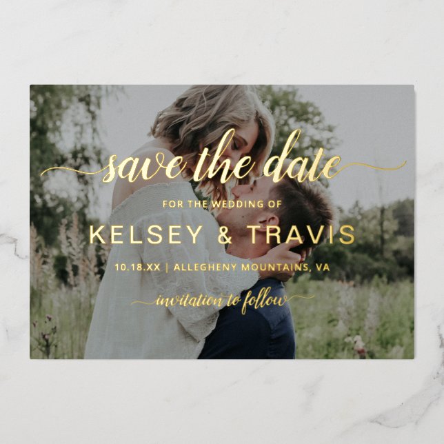 Modern Elegant Photo Wedding Save The Date Gold Foil Invitation (Front)