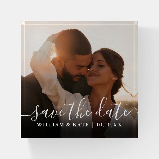 Modern Elegant Photo Wedding Save The Date Paperweight (Front)