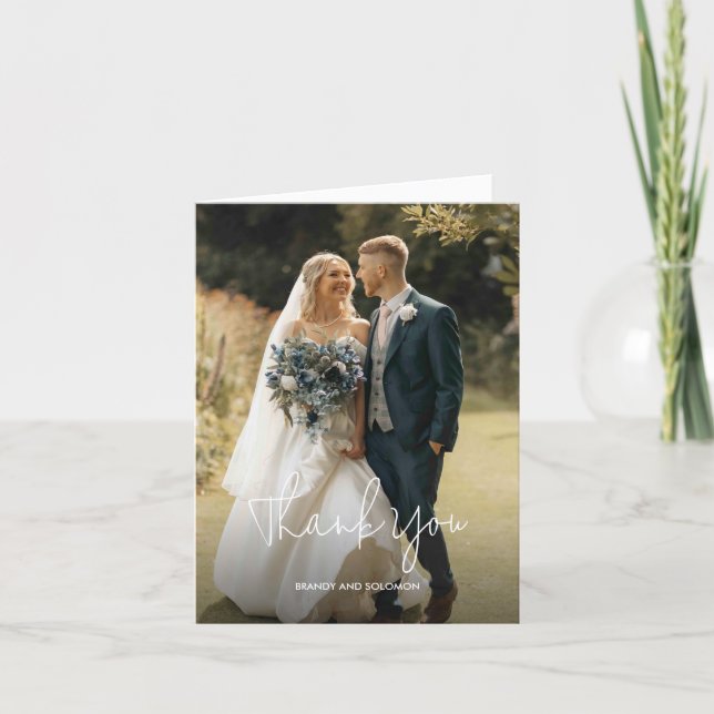 Modern Elegant Photo Wedding Thank You Card (Front)