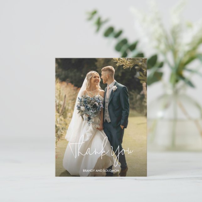 Modern Elegant Photo Wedding Thank You Card (Standing Front)