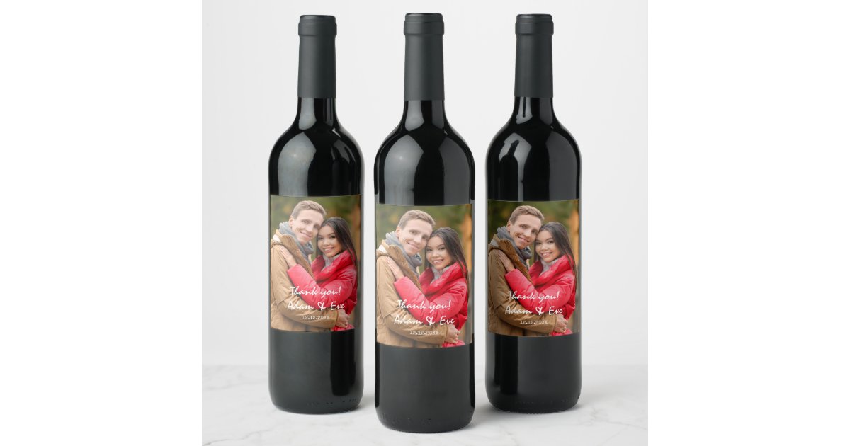 Modern Elegant Photo Wedding Thank You Wine Label | Zazzle