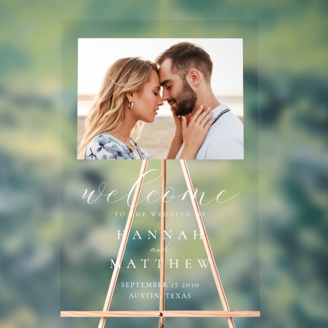  Modern Elegant Photo Wedding Welcome Acrylic Sign (Neutral)
