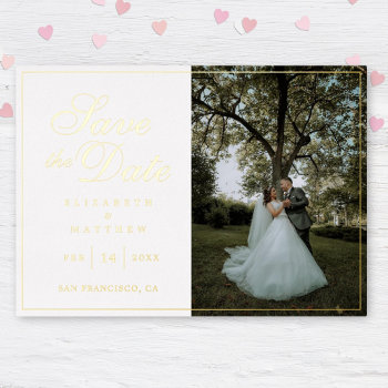 Modern Elegant Picture Wedding Save The Date Foil Invitation by littleteapotdesigns at Zazzle