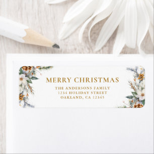 Modern Elegant Pine Tree Gold Merry Christmas Label