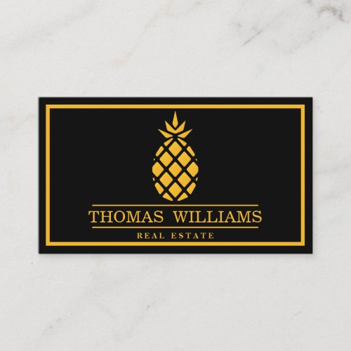 Modern Elegant Pineapple Logo on Black Background Business Card