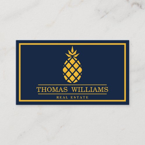 Modern Elegant Pineapple Logo on Black Background Business Card
