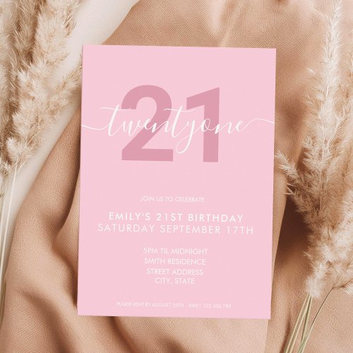 Modern Elegant Pink 21st Birthday Invitation