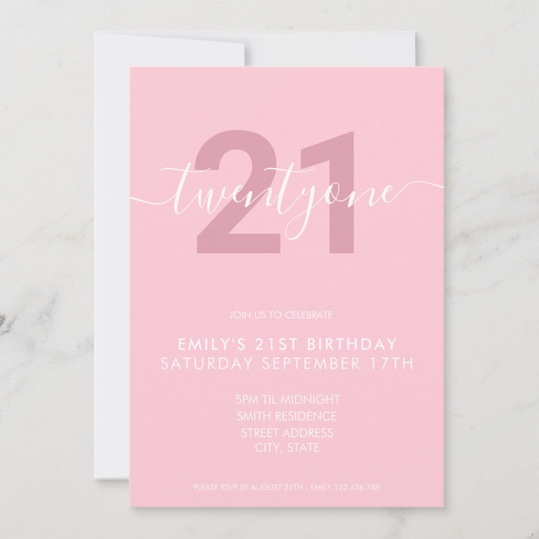 Modern Elegant Pink 21st Birthday Invitation | Zazzle