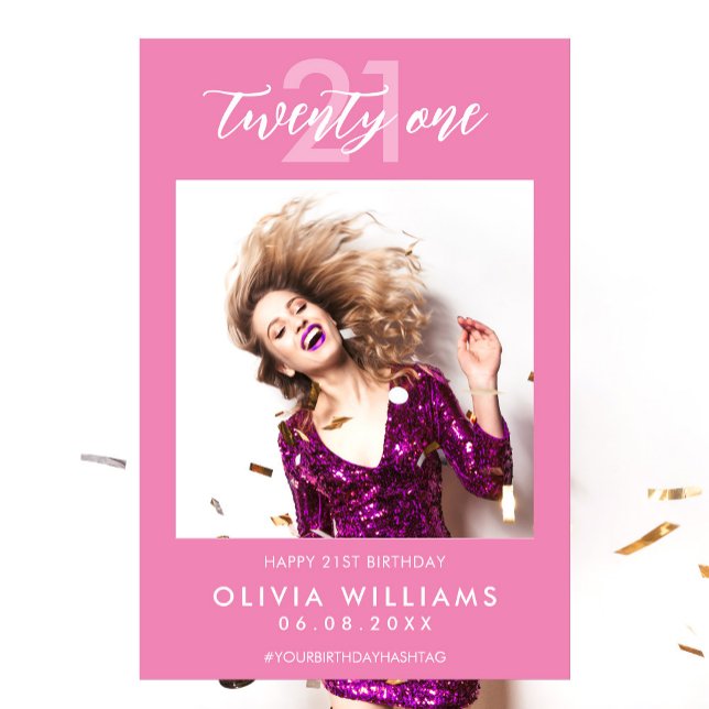 Modern Elegant Pink 21st Birthday Photo Frame Foam Board (Creator Uploaded)