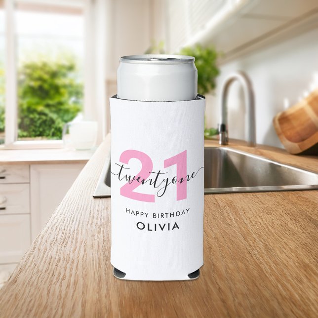 Modern Elegant Pink 21st Birthday Seltzer Can Cooler (Creator Uploaded)