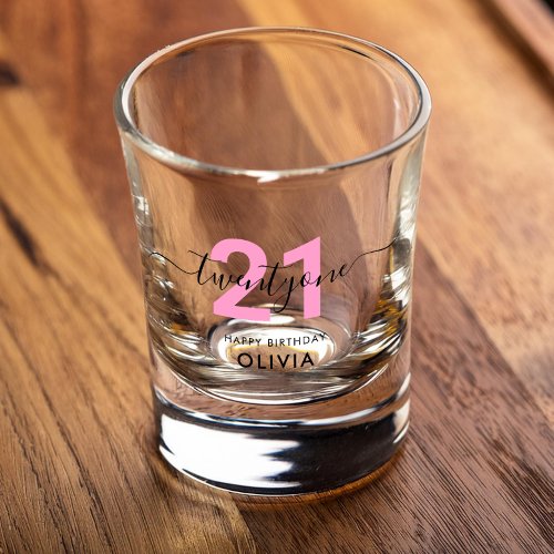 Modern Elegant Pink 21st Birthday Shot Glass