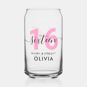 Modern Elegant Pink 30th Birthday Can Glass