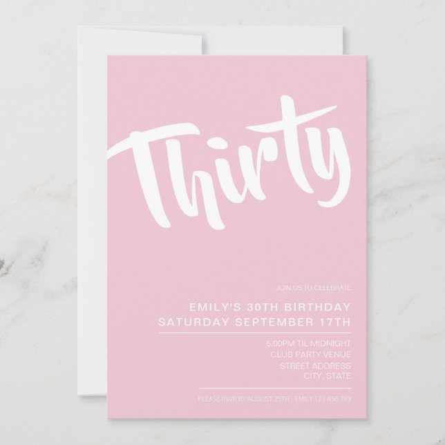 Modern Elegant Pink 30th Birthday Invitation (Front)