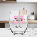 Modern Elegant Pink 30th Birthday Stemless Wine Glass<br><div class="desc">Modern Elegant 30th Birthday Wine Glass</div>