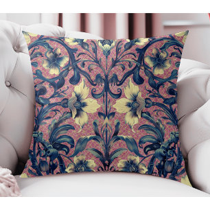 Modern Elegant Pink And Blue Floral Baroque Throw Pillow