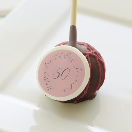 Modern Elegant Pink and Navy Girly 50th Birthday Cake Pops (Front Insitu)