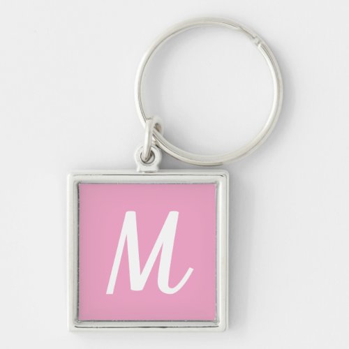 Modern Elegant Pink and White Monogram Keychain
