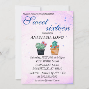Modern, Elegant Pink Blue Cactus Save The Date
