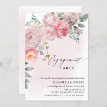 Modern Elegant Pink Blush Floral Engagement Party Invitation