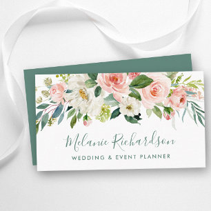 Modern Elegant Pink Blush Floral Greenery Business Card