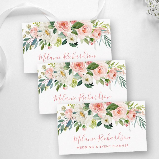 Modern Elegant Pink Blush Greenery Floral Business Card (Customize to change text size, color or text style.)