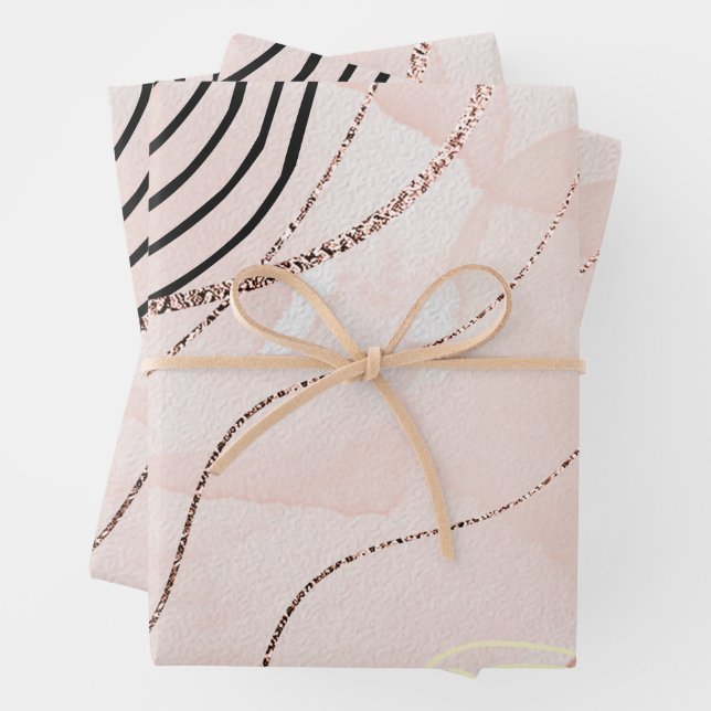 Modern Elegant Pink Bohemian Rose Gold Wrapping Paper Sheets (In situ)