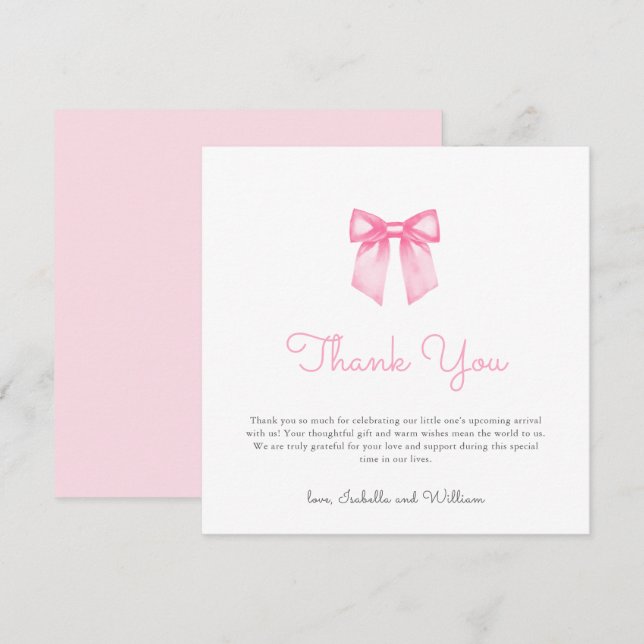 Modern Elegant Pink Bow Baby Shower Thank You Card (Front/Back)