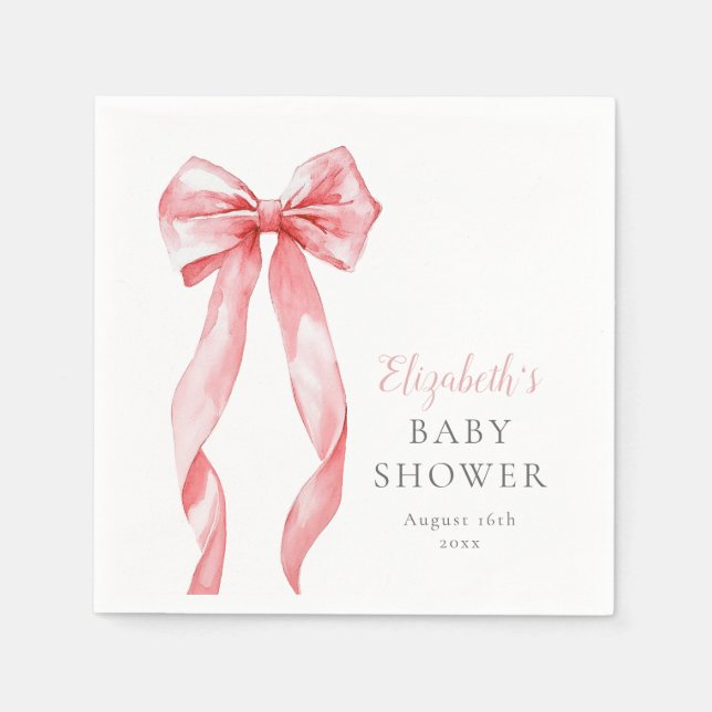 Modern Elegant Pink Bow Girl Baby Shower  Napkins (Front)