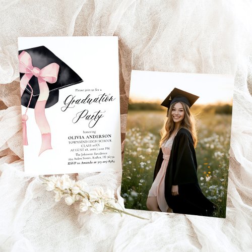 Modern Elegant  Pink Bow Graduation Cap Graduation