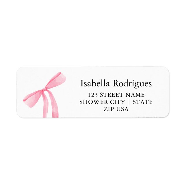 Modern Elegant Pink Bow Return Address Label (Front)