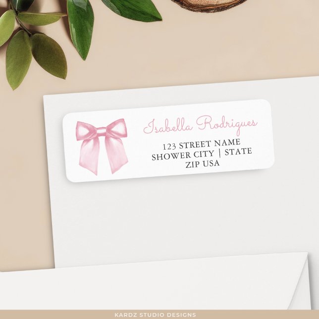 Modern Elegant Pink Bow Return Address Label (Creator Uploaded)