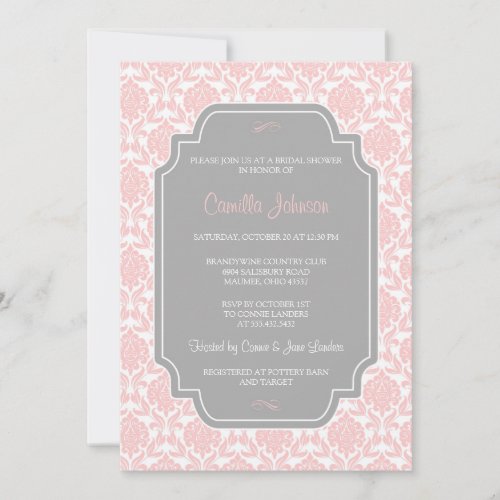 Modern Elegant Pink Damask Bridal Shower Cards