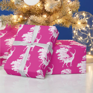 Modern Elegant Pink Deer Country Toile Wrapping Paper