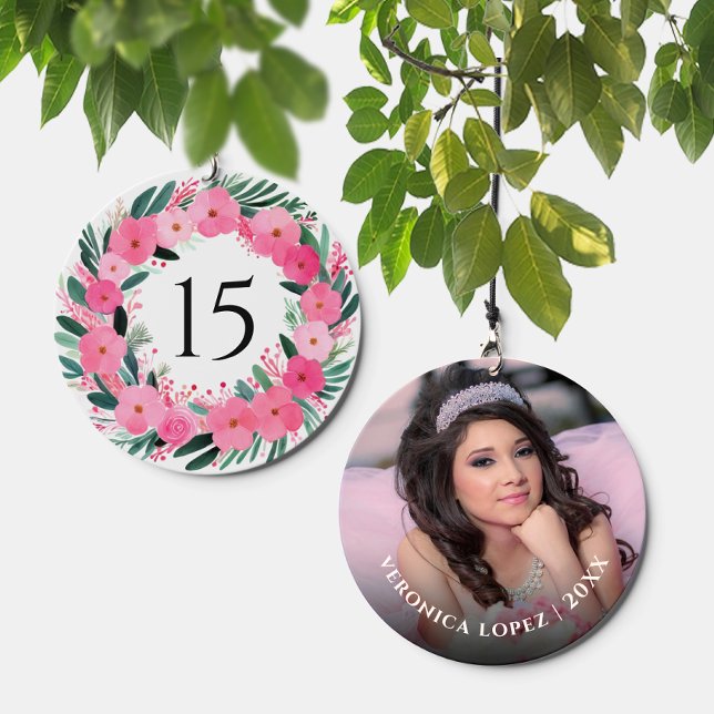 Modern Elegant Pink Floral Birthday Girl Photo Wind Chime (Creator Uploaded)