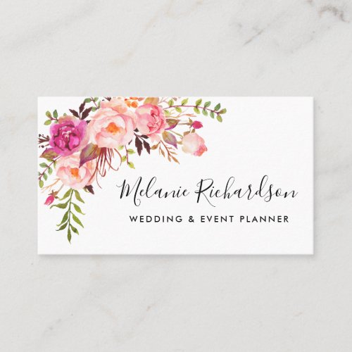 Modern Elegant Pink Floral Greenery Business Card