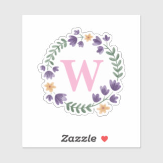 Modern Elegant Pink Floral Initial Name Monogram Sticker