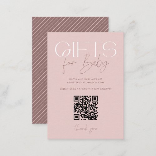 Modern Elegant Pink Gifts Baby Shower QR Code  Enclosure Card