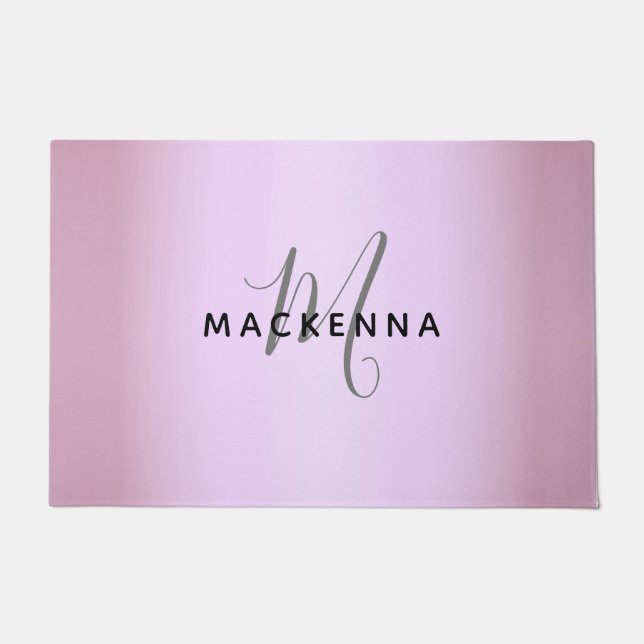 Modern Elegant Pink Girly Monogram Script Name     Doormat (Front)