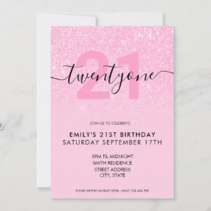 Modern Elegant Pink Glitter 21st Birthday Invitation