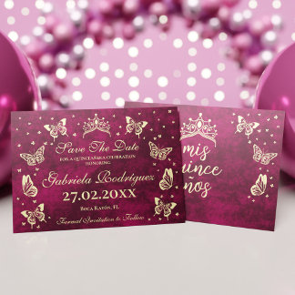 Modern Elegant Pink Gold 15 Years Old Quinceañera Save The Date
