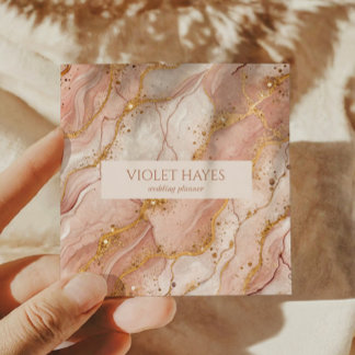 Modern Elegant Pink Gold Beige Marble Square Business Card