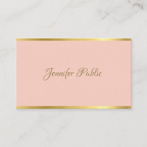 Modern Elegant Pink Gold Cursive Script Template Business Card