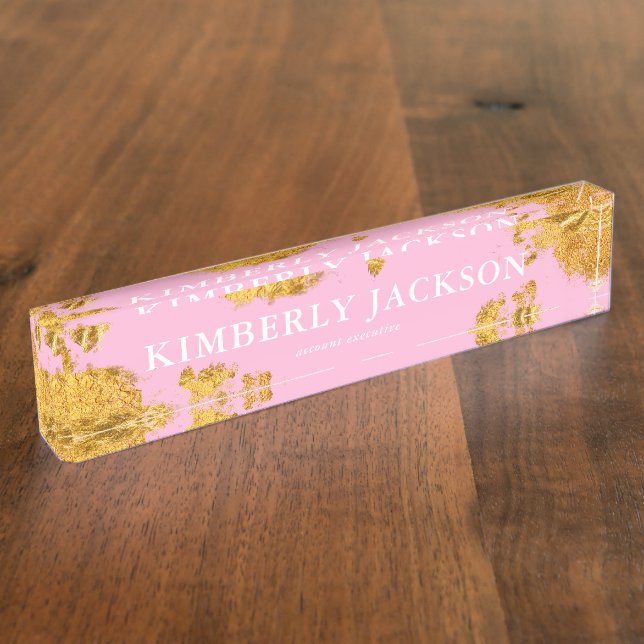 Modern Elegant Pink Gold Desk Name Plate (Side)