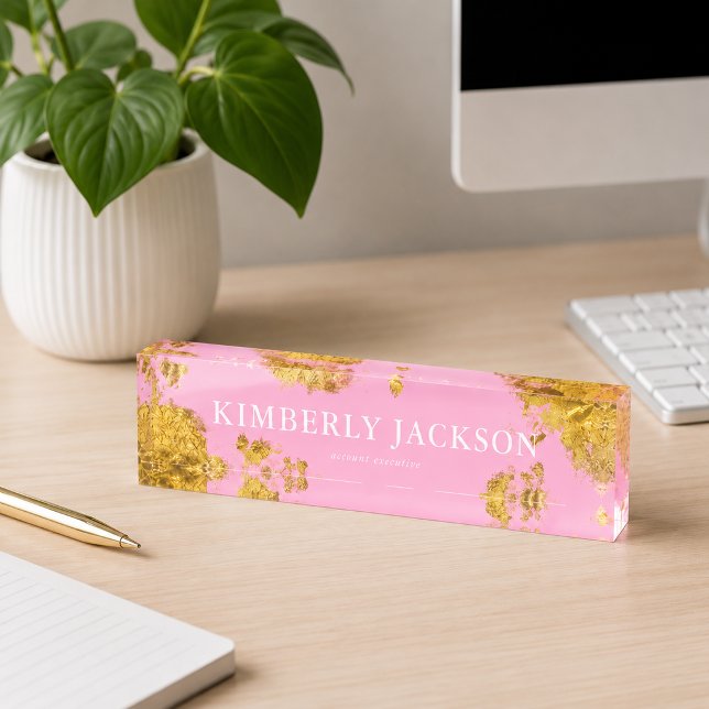 Modern Elegant Pink Gold Desk Name Plate (Modern Elegant Pink Gold Desk Name Plate)