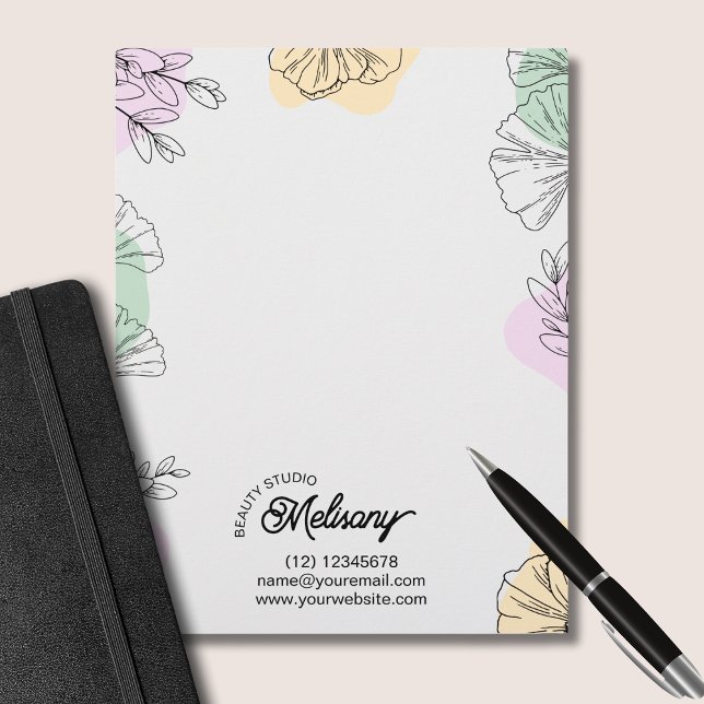 Modern Elegant Pink Gold Green Floral Line Art  Letterhead (Creator Uploaded)