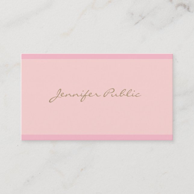 Modern Elegant Pink Gold Script Professional Plain Business Card (Front)